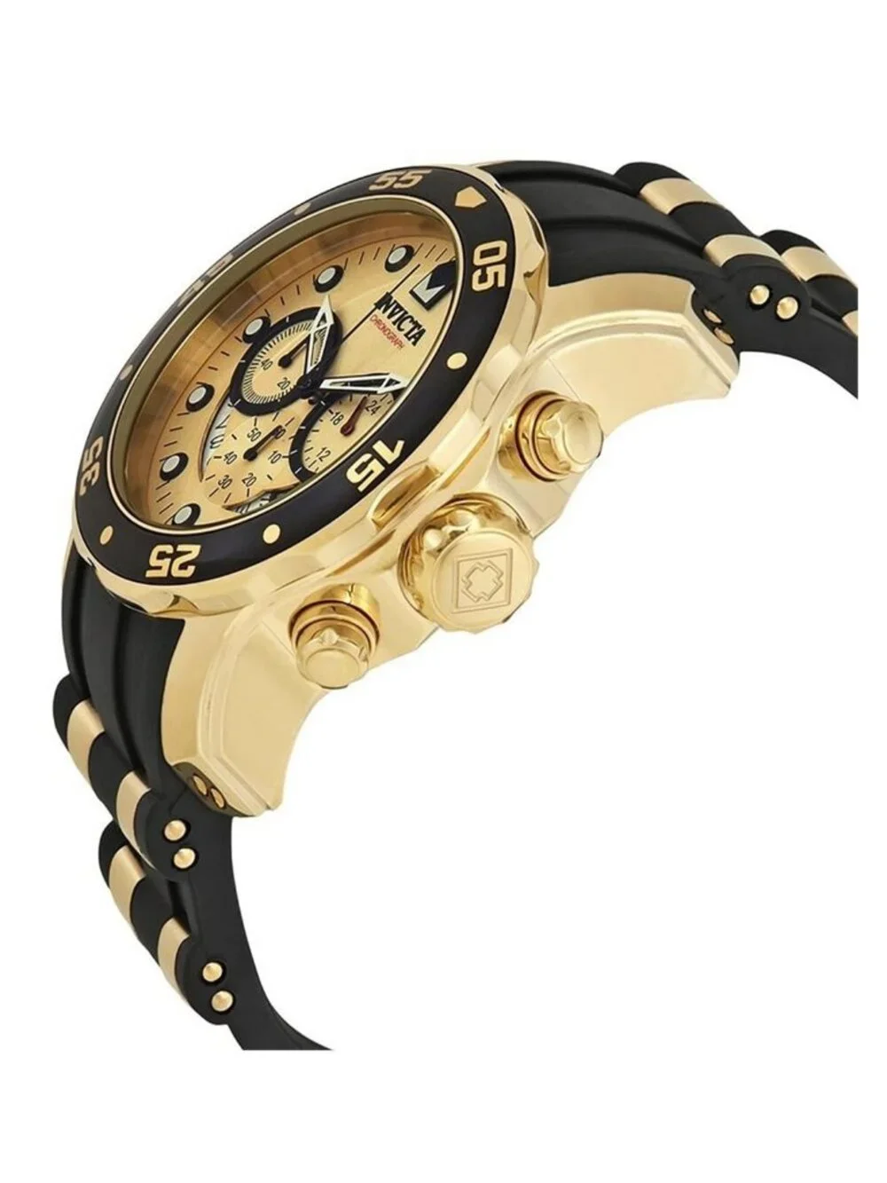 NWT Invicta Pro Diver Chronograph Gold Dial Black Polyurethane Men's Watch